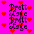 Pixelated text 'Brett stage' repeats in a pattern on bright pink background with scattered red hearts, each heart has small black pixel details