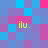Pixelated of blue, purple, and pink squares with four instances of yellow text 'ilu.' positioned across the image