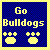 Static pixel art icon with blue background, yellow border, and yellow text/paw prints reading "Go Bulldogs".