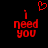Red pixelated text 'i need you' on black background with red heart symbol above left text block.