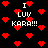 Pixelated red hearts and white text "I LUV KARA!!!" on black background, with animated heart movement.
