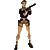 Pixelated animated contact sheet showing three frames of a female character in military-style attire holding weapons and standing with crossed arms against gray background.