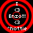 Four identical red concentric circle icons with white text and symbols on black background, each displaying 'I <3 Enzo!!! <3' and 'hottie' in pixelated font.