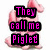 Pink cartoon piglet with large ears and a rounded body, displaying text in bold pink letters on black backgrounds across multiple poses.