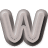 A 48x48 pixel animated buddy icon featuring a large metallic silver 'W' with drop shadow on the left, transitioning to scattered gray alphanumeric characters on the right across two sampled frames.