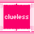pink square icons with white text 'clueless' and a small black star, each icon showing different positions of the star across frames