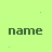 Static image with light green background, multiple 'name' text labels in dark green pixelated font, and scattered small plus signs.