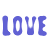 Blue pixelated text 'LOVE' appears in two with a small blue heart above and below the text, on a white background