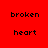 Red background with four identical pixelated text blocks arranged in a , each containing 'broken' above 'heart'
