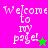 Pixelated text "Welcome to my page!" with a star symbol on two backgrounds, one pink and one green.