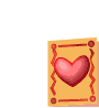 Animated contact sheet showing a yellow card with red border and pink heart that flips to reveal 'be mine' text on peach background.