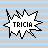 Four pixelated speech bubbles with "TRICIA" text on a striped background, each bubble has unique jagged edges.