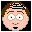 Pixelated cartoon face with brown hair, large white eyes, and a peach-colored skin tone showing mouth expression changes across frames.