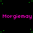 Pixelated text 'Morgiemay' repeated in pink across a black background with scattered green dots, partially obscured by a gray rectangle.