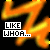 Pixelated orange and yellow flame-like shapes with white text reading "LIKE WHOA..." on black background, one frame shows a small heart symbol.