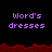Pixelated text 'Word's dresses' repeated across a black background with red jagged borders, showing partial gray area on the right.