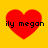 Four red heart shapes on a yellow background with black text reading 'ily megan' overlaid, arranged in two of two