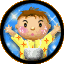 Two pixelated cartoon characters in circular frames with blue sparkly backgrounds, one boy and one girl holding white bowls.