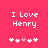 Pixelated text "I Love Henry" on bright pink background with five heart symbols below, two versions showing different heart color states.