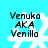 Pixelated text 'Venuko AKA Venilla' over a white snowflake on cyan background, with visible pixelation and slight variations in the snowflake's shape across frames.