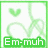 Green and white pixelated icon with a heart shape above a stylized figure and the text 'Em-muh' in a green banner at the bottom.