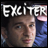 Pixelated image of a person's face with the word 'EXCITER' in large white block letters above, set against dark and blue background elements.