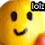 Yellow emoji face with black eyes and smile, overlaid text in pixelated font on top and bottom sections.