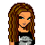 Pixel art buddy icon featuring a female character with long brown hair in black and white star-patterned clothing, next to "Sexy Baby" text on a black background.