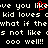 Black background with white pixelated text repeating phrases like 'kid loves c' and 'what if the', featuring a red heart symbol over one instance of 'like'.