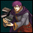 Pixelated anime-style character holding a stack of books with text elements on the right side.