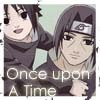 Two anime-style characters with dark hair stand side-by-side; one wears a headband with a metal plate featuring a spiral symbol, while the other has a hand on their shoulder.