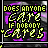 Animated icon with yellow text reading "DOES ANYONE CARE IF DUMMY CARES" over purple and black background, showing sequential pixel changes in the word "CARE".