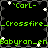 Animated pixel art displays green text and white stars on black background with gray border, repeating across four quadrants.