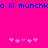 Blue pixelated text reads 'a lil munchka lil munchk' on bright pink background with two of five light purple asterisks below