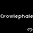 Pixelated text repeats 'Crowlephale' across a black background with white hearts, partially cropped by a gray rectangle.
