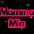Pixelated text in pink and green on a black background with blue star-like sparkles.