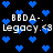Pixelated blue hearts float over a black background with repeated text "BDDA- Legacy.<3" in white and light gray.