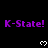 Purple 'K-State!' text repeated across a black background with white pixelated hearts, partially obscured by a gray overlay.