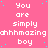 Pink background with repeated white text "You are simply ahhmazing boy" and cyan dots, partially obscured by a gray rectangle.