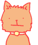 Two orange cartoon cats with red outlines, yellow collars, and closed eyes stand side-by-side against a gray background.