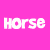 A static image with a bright pink background featuring pixelated text and two distinct visual elements: a horse in the center-left and Spongebob Squarepants on the right.