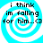 A pixelated image with a blue and white spiral background displaying the text "i think im falling for him...<3" in black lowercase letters.