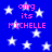 Blue background with white stars and repeated pink text reading "omg its MICHELLE" in pixelated font.