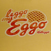 Yellow background with orange text 'Leggo my Eggo' and a waffle graphic, plus 'Kellogg's' text in red.