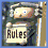 Pixelated cartoon character holds a sign reading 'Rules' while another character in blue headwear appears to be gagged, with additional scenes showing characters interacting and text reading 'Welcome to DULOC'.