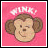 Pixelated monkey face with brown fur and pink background, winking eye above the word 'ALINK' in white text.
