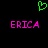Green pixelated heart symbol above two identical pink text labels on black background.