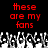 Red pixelated text reads 'these are my fans' above a grayscale crowd of raised hands on a black background.