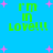 Blue background with green text reading "i'm in love!!!" and pink plus signs scattered throughout.