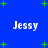 Blue background with green plus signs and four instances of the name "Jessy" in white pixelated text.